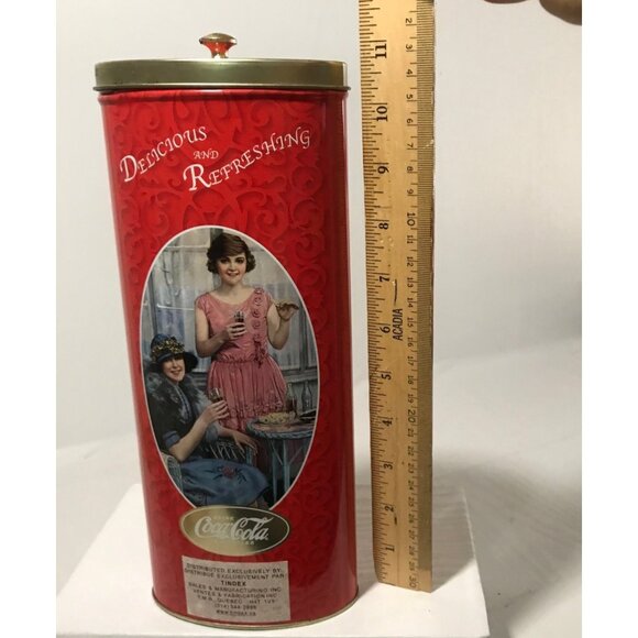 Coca Cola Tin Canister Tall Oval Vintage Container Retro Advertising Coke 11" - Picture 2 of 14